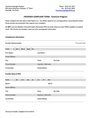 TennCare Oversight Division 500 James Robertson Parkway, 11th Floor Nashville, TN 37243 Phone: (615) 7412677 Fax: (615) 4016834 TennCare