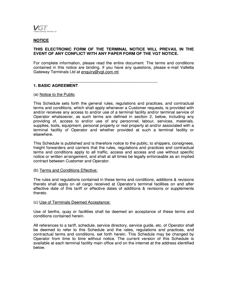 Fillable Online NOTICE THIS ELECTRONIC FORM OF THE TERMINAL NOTICE WILL