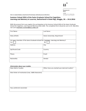 Summer School 2016 Registration Form