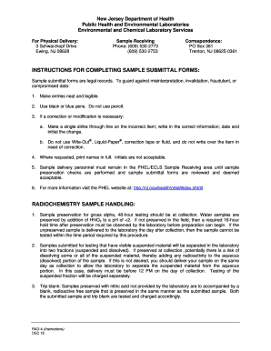Instructions for completing sample submittal forms radiochemistry - nj