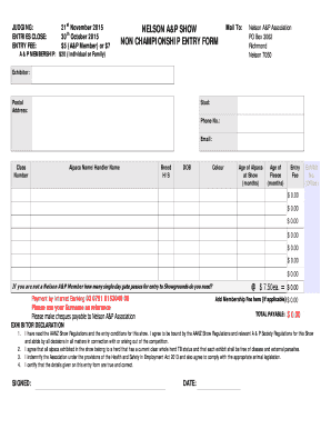 JUDGING 21 November 2015 NELSON AP SHOW Mail To Nelson