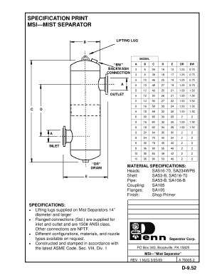 Specification print msi mist separator - Penn Separator
