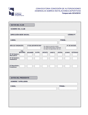 CONVOCATORIA CONCESIN DE AUTORIZACIONES DEMANIALES SOBRES INSTALACIONES DEPORTIVAS Temporada 2014 20