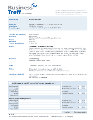 Veranstaltung WIR Business Treff Datum/Zeit Veranstalter Veranstaltungsort Montag, 22