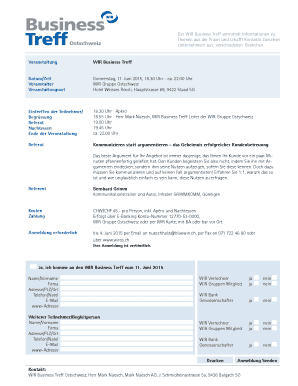 Veranstaltung WIR Business Treff Datum/Zeit Veranstalter Veranstaltungsort Donnerstag, 11