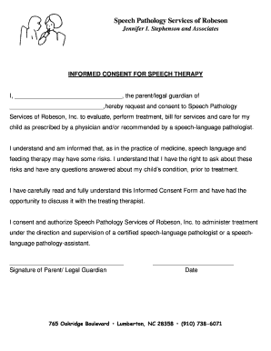 Informed Consent For Speech Therapy - Speech Pathology Services