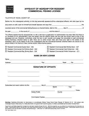 AFFIDAVIT OF HEIRSHIP FOR RESIDENT Commercial Fishing License