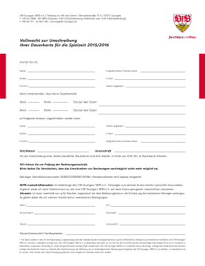 VfB Stuttgart Season Ticket Transfer Form