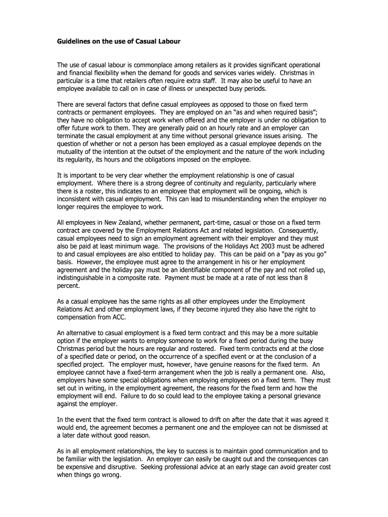 Fillable Online Guidelines on the use of Casual Labour Fax Email Print
