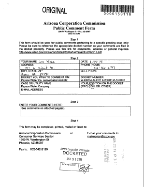 Arizona Corporation Commission Public Comment Form - images edocket azcc