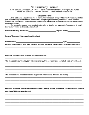 St. Tammany Farmer Obituary Form