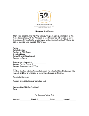 Request for Funds - TH Rogers School PTO - throgers