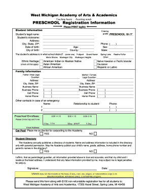 PRESCHOOL Registration Information - West Michigan Academy - westmichiganacademy