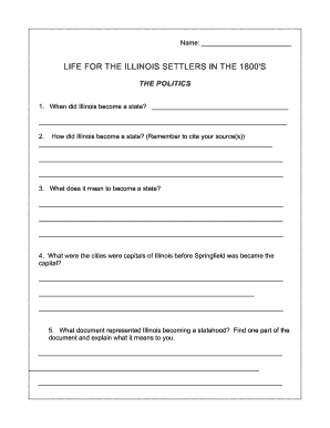 Fillable Online aam govst LIFE FOR THE ILLINOIS SETTLERS IN THE 1800S ...