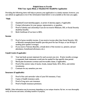 Helpful Items to Provide With Your Aged Blind or Disabled MO HealthNet Application