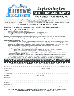 Fillable Online - Slingshot Car Entry Form - SATURDAY JANUARY 2 Fax ...