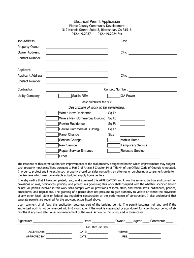Fillable Online Electrical Permit Application Pierce County Fax Email Print pdfFiller