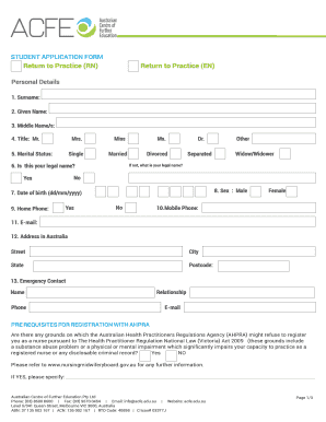 STUDENT APPLICATION FORM Return to Practice RN - bACFEb - acfe edu