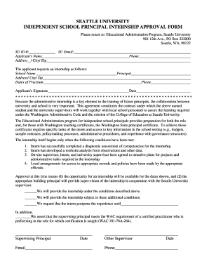 Prin Internship Approval bFormb-Indep School bb - Seattle University