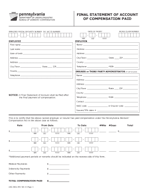 Pennsylvania Workers’ Compensation Final Statement of Account