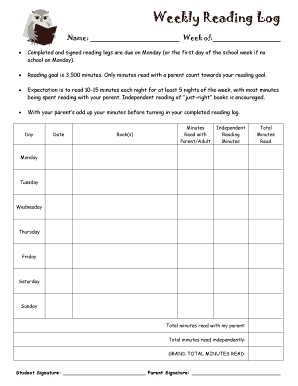 Weekly reading log printable - Weekly Reading Log - Our Lady of the Lake Catholic