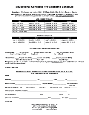 Class schedule .2016 - Educational Concepts Unlimited