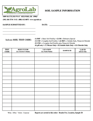 Doh form - SOIL SAMPLE INFORMATION 1009 MATTLIND WAY MILFORD, DE 19963 (302) 2652734 FAX (888) 4120873 www - agrolab