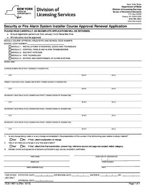 Fillable Online dos ny Security or Fire Alarm System Installer Course ...