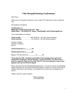 Villa Miragalli Booking Confirmation