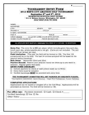 TOURNAMENT ENTRY FORM