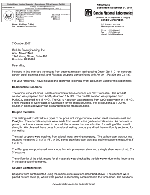 OFFICIAL EXHIBIT - NYS000259-00-BD01 - Letter, Results from Decontamination Testing Using Decon Gel 1101 Attaching Approved Technical Work Document, Sandia National Laboratories to Cellular Bioengineering (Oct. 7, 2007).