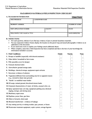 HAZARDOUS MATERIALS FIELD INSPECTION CHECKLIST HAZARDOUS MATERIALS FIELD INSPECTION CHECKLIST