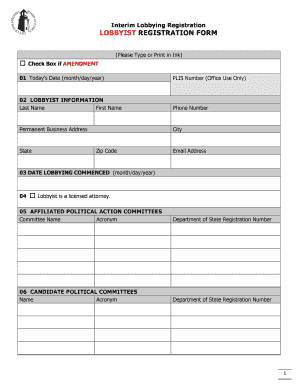 Interim Lobbying Registration Lobbyist Registration Form Instructions