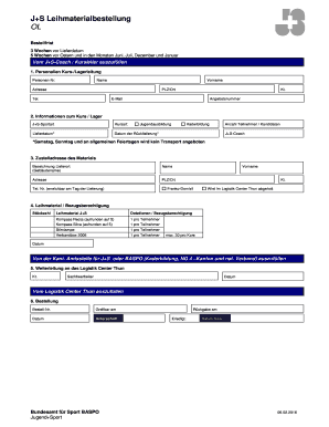 J+S Leihmaterialbestellung OL Bestellfrist 3 Wochen vor Lieferdatum 5 Wochen vor Ostern und in den Monaten Juni, Juli, Dezember und Januar Vom J+SCoach / Kursleiter auszufllen 1