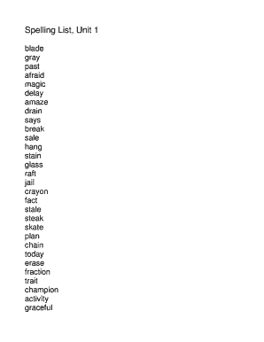 Fillable Online Spelling List, Unit 1 Fax Email Print - pdfFiller