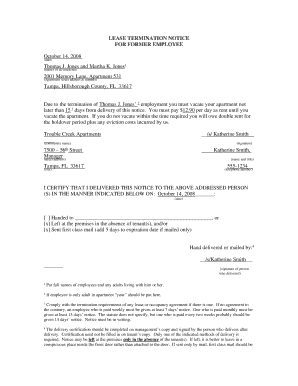 Termination letter pdf - LEASE TERMINATION NOTICE FOR FORMER EMPLOYEE