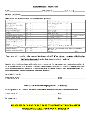 Student Medical Information Form