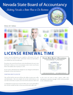 Nevada State Board of Accountancy LICENSE RENEWAL TIME