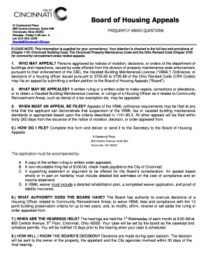 Board of Housing Appeals VBML Waiver Application - cincinnati-oh