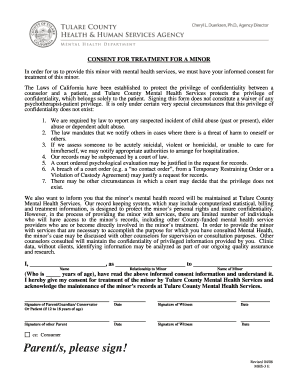 Consent for Treatment of Minor - Mental Health - Tulare County