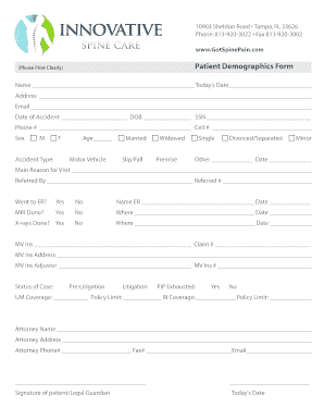 Fillable Online Patient Demographics Form Please Print Clearly Fax ...