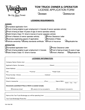 TOW TRUCK OWNER amp OPERATOR LICENSE bAPPLICATION FORMb