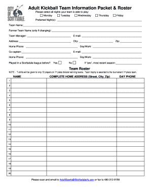 Adult Kickball Team Information Packet &amp;amp