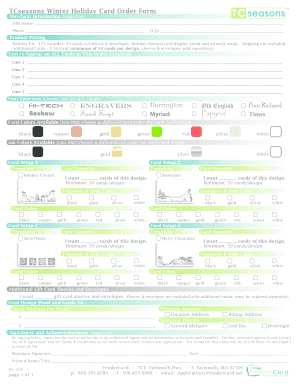 TCseasons Winter Holiday Card Order Form Merchant Information - tendercard