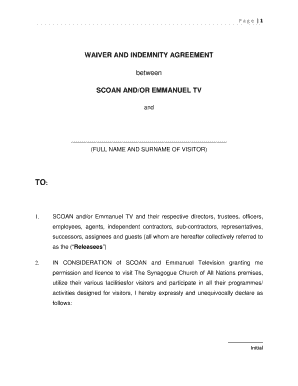 SCOAN Waiver and Indemnity Agreement