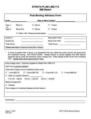 STRATA PLAN LMS-712 888 Beach Post Moving Advisory Form