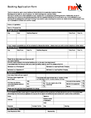 Booking Application Form - Family Martial Arts Chester