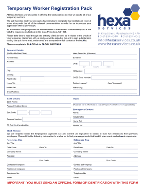 Temporary Worker Registration Pack