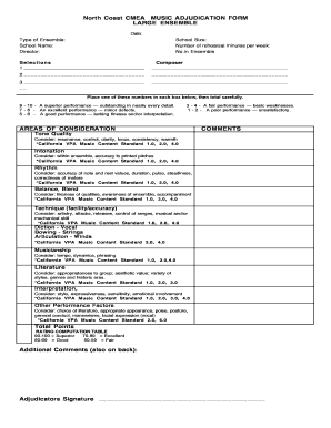 North Coast CMEA MUSIC ADJUDICATION FORM LARGE ENSEMBLE
