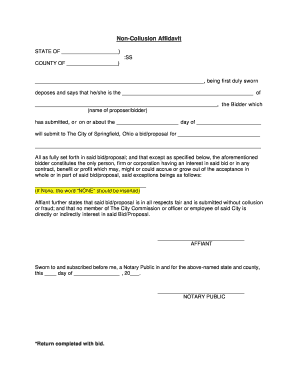 Example of notarized affidavit - Non-Collusion Affidavit - City of Springfield